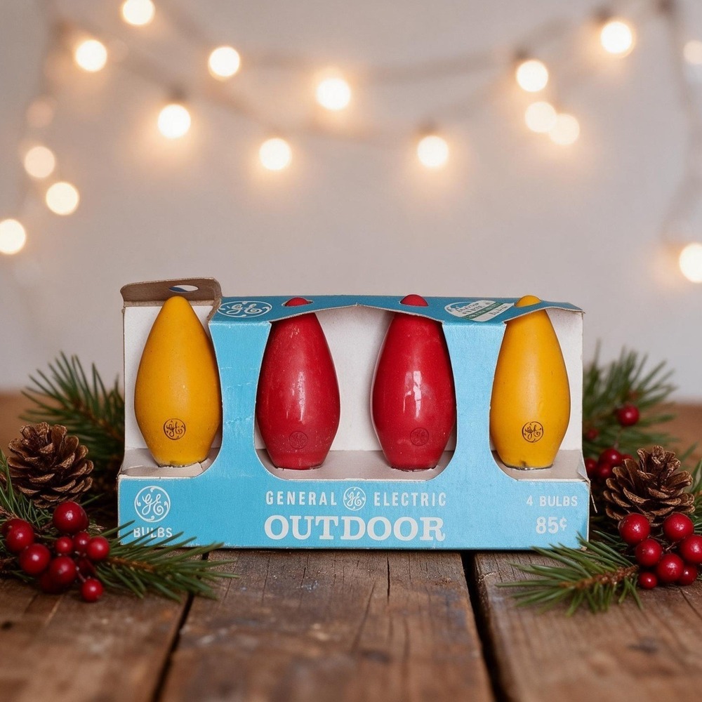 NEW 1960's Vintage GE C9-CC Christmas Light Bulbs Red/Yellow 4Pk Outdoor TESTED